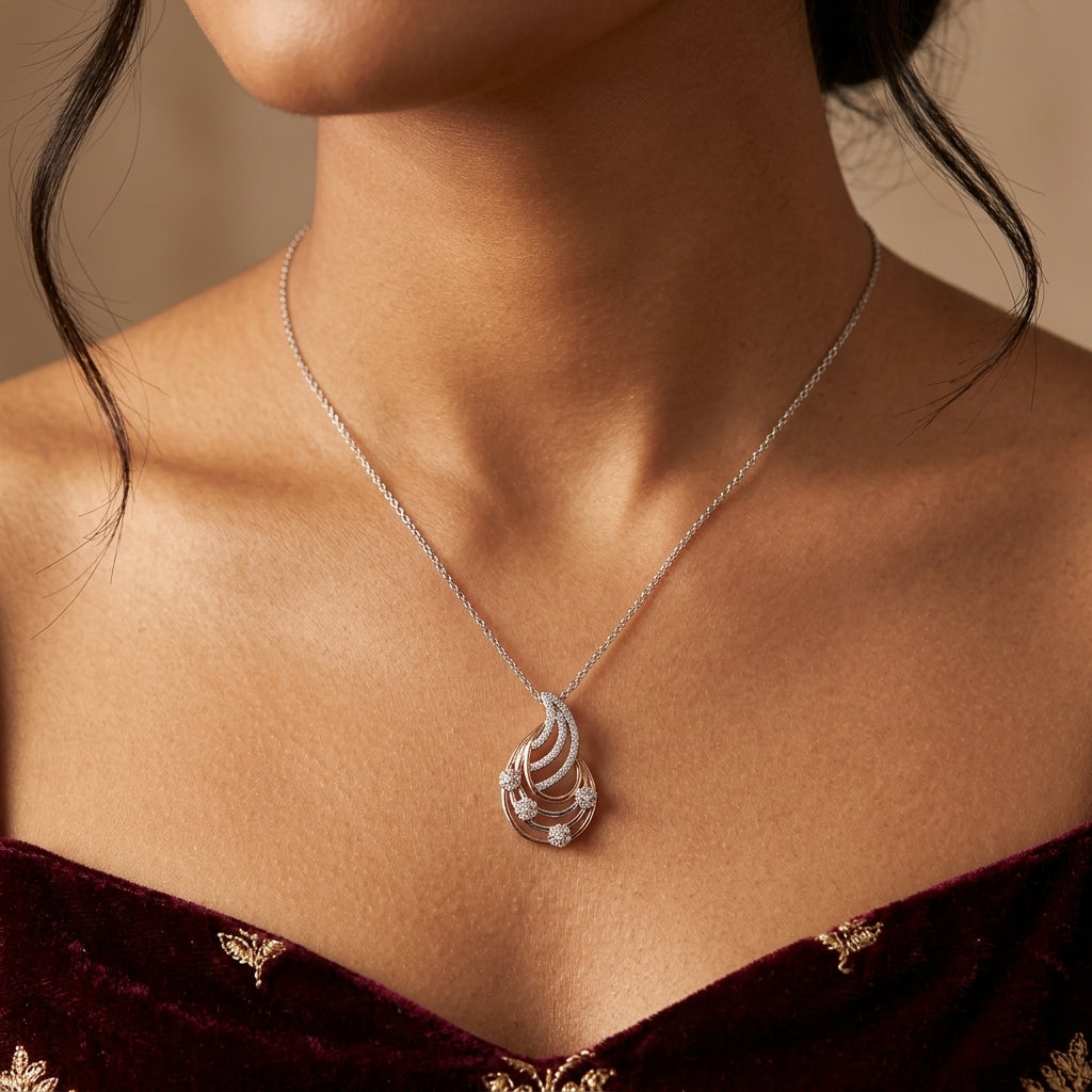 White Layered Swirl Pendant Set - Model