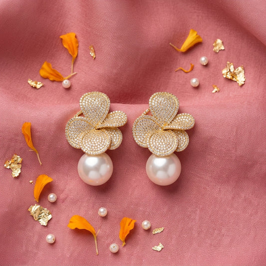 White Floral Cluster Earrings - Tabletop