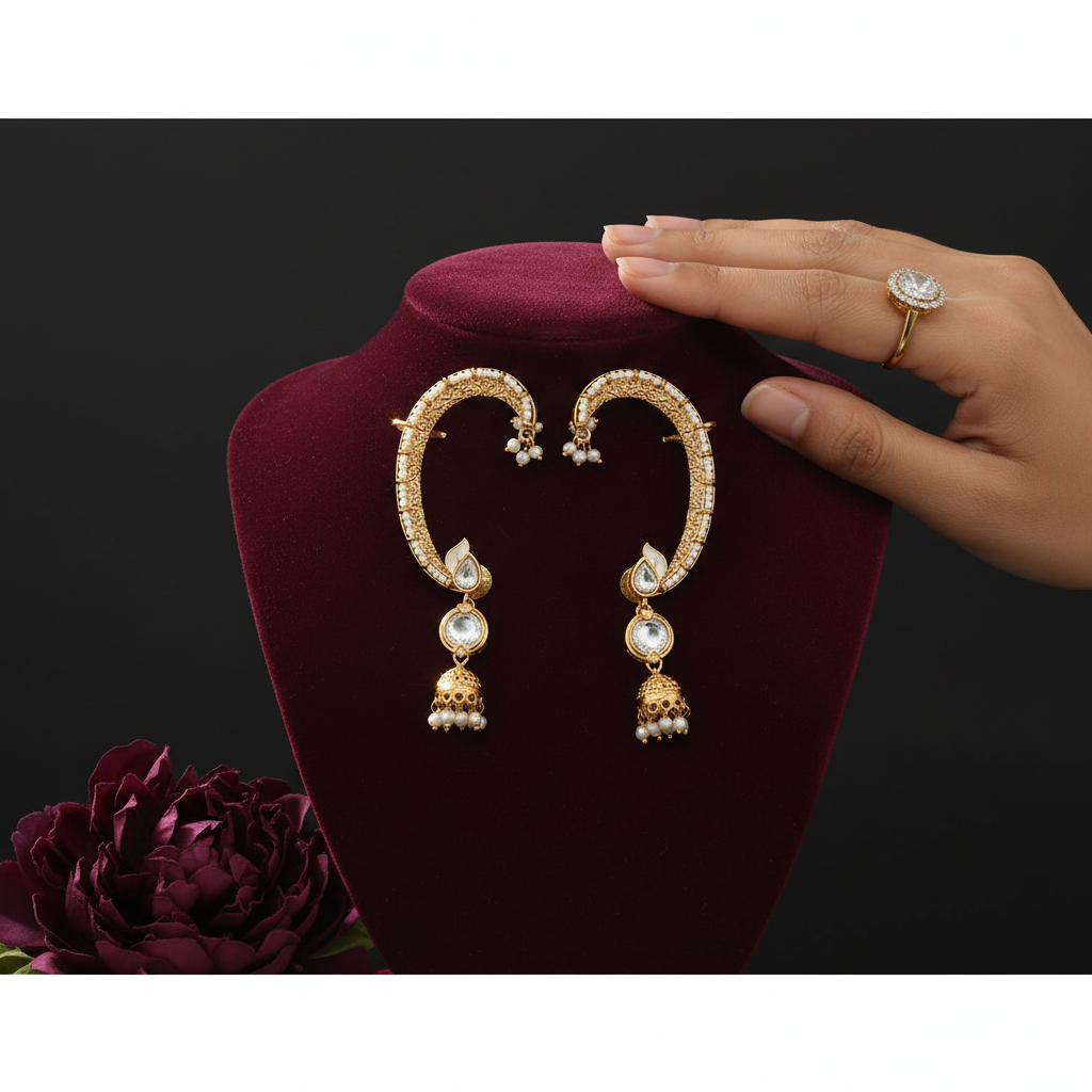 White Heritage Kundan Earrings - Mannequin