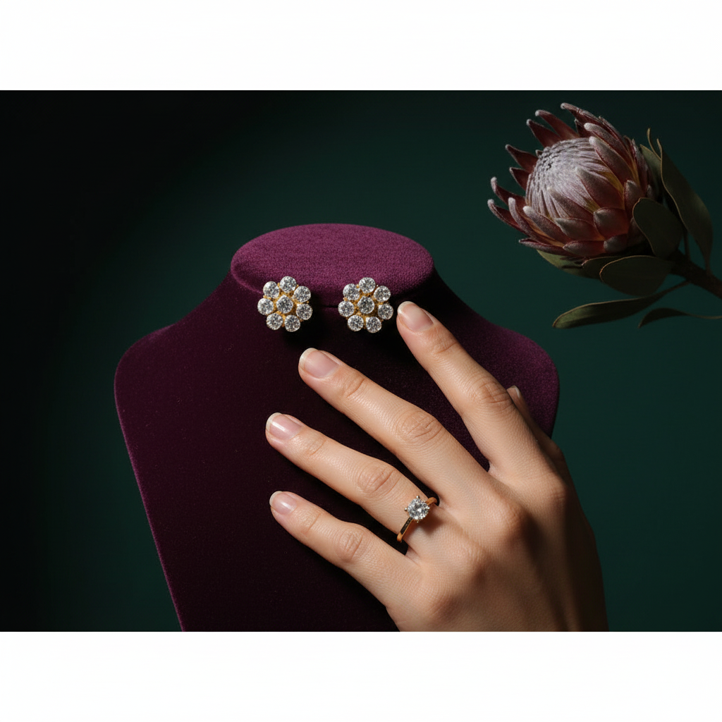 White Gold Kundan Earrings - Mannequin