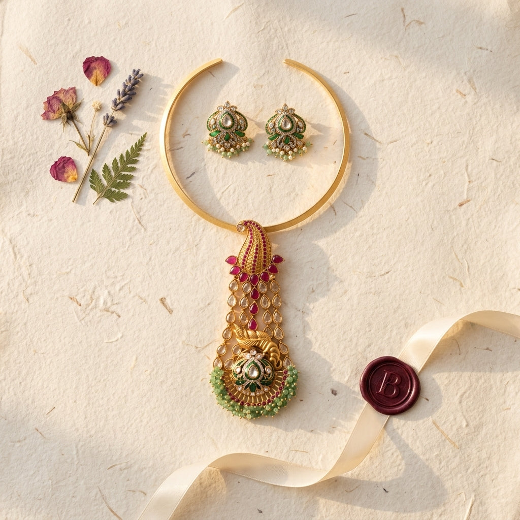 Ruby Grren Heritage Hasli Necklace Set - Tabletop