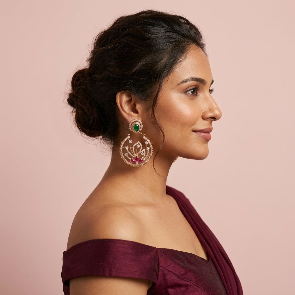 Multi Floral Scroll Earrings - Model