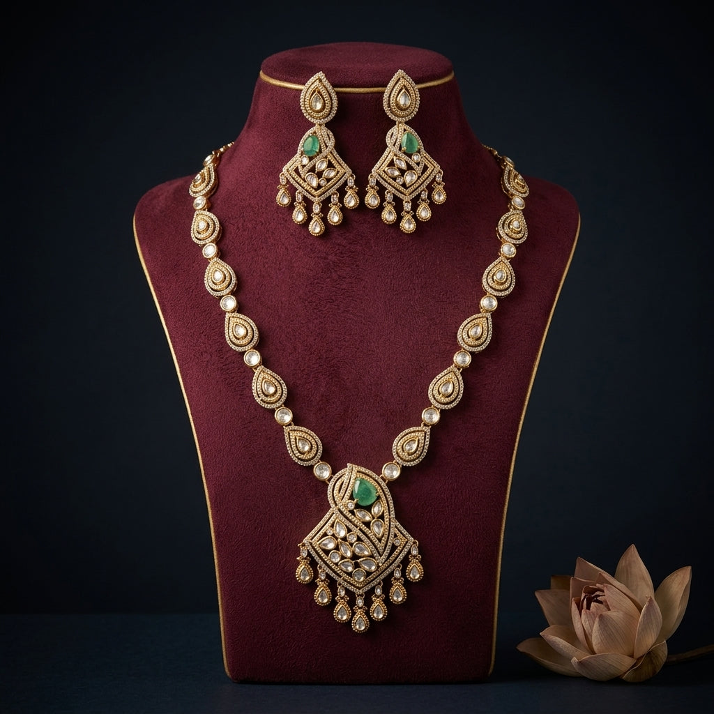 Mint White Victorian Teardrop Necklace Set - Mannequin