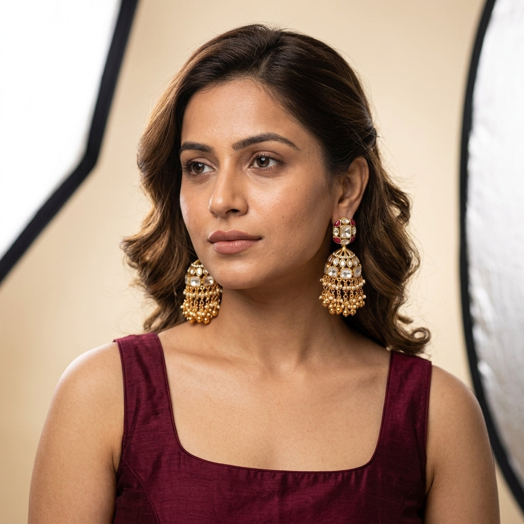 Ruby Red Traditional Dome Jhumka - Model