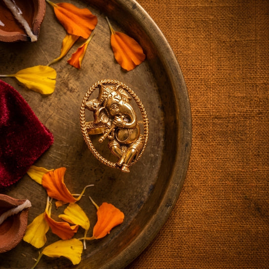 Gold Ganesha Temple Ring - Tabletop