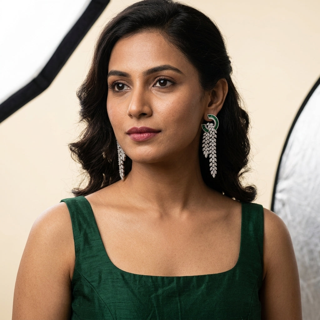 Green Geometric Earrings - Model