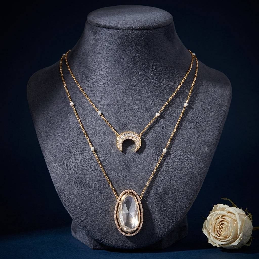 White Bandhai Polki Necklace Set - Mannequin