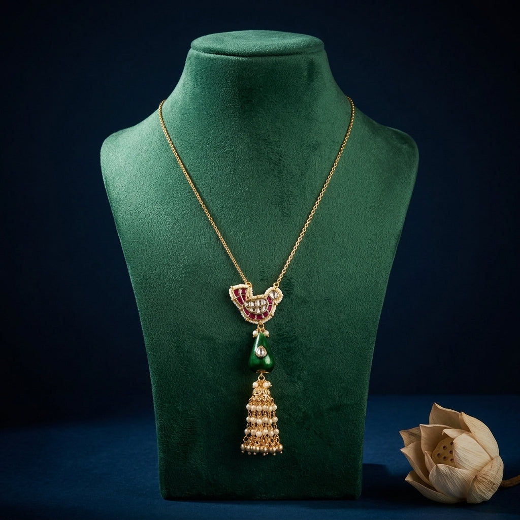 Ruby Green Heritage Kundan Necklace Set - Mannequin