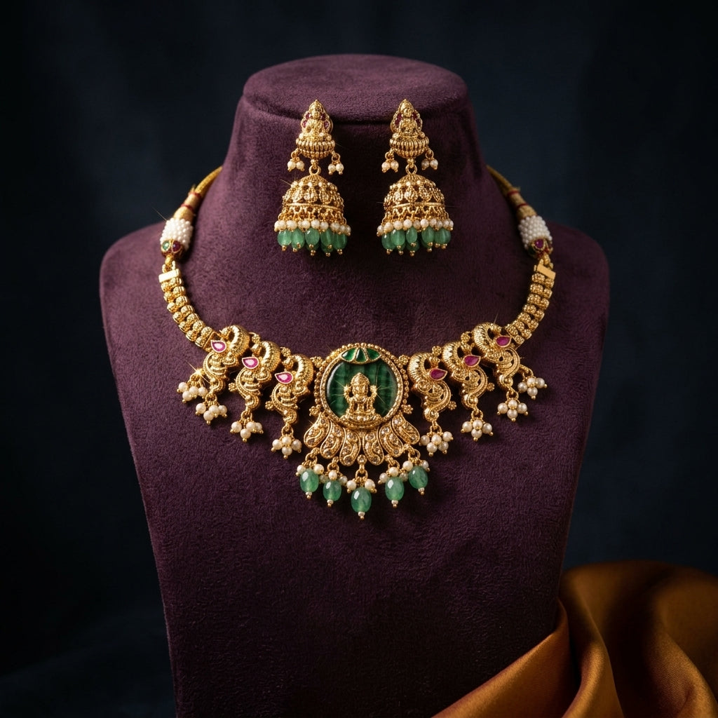Green Temple Deity Necklace Set - Mannequin
