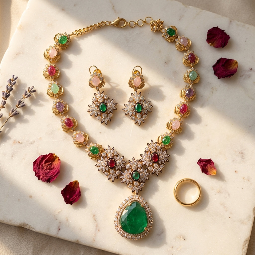 Multi Floral Cluster Necklace Set - Tabletop