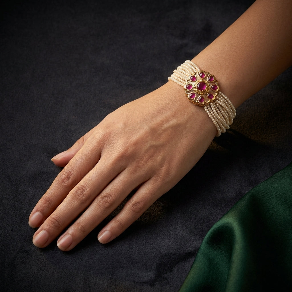 Ruby Kundan Floral Bracelet - Mannequin