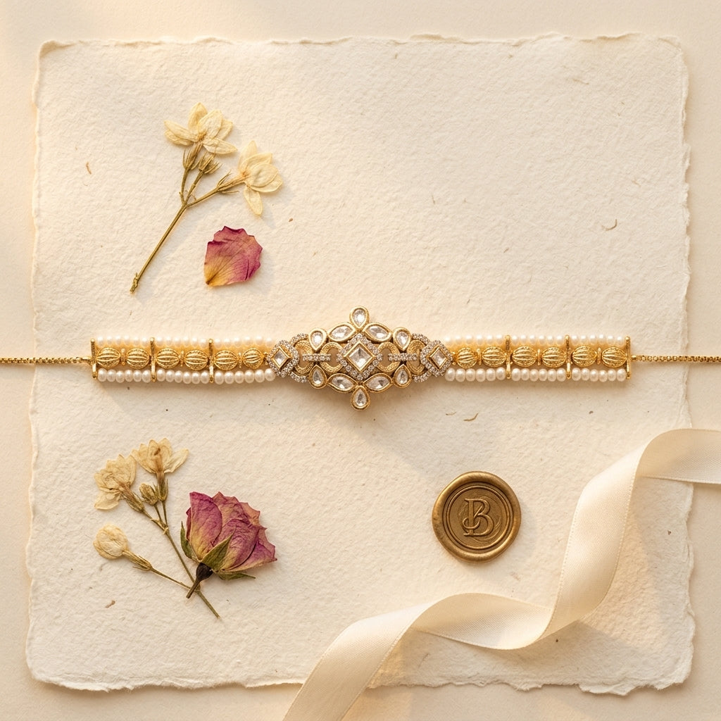 White Kundan Cluster Bracelet - Tabletop