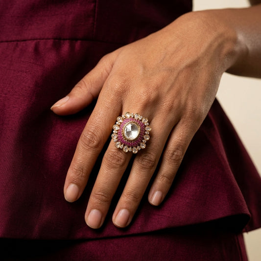 White and Ruby Floral Cluster Ring - Model