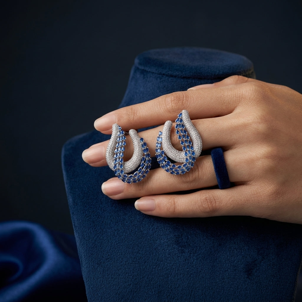 Blue Layered Curved Earrings - Mannequin