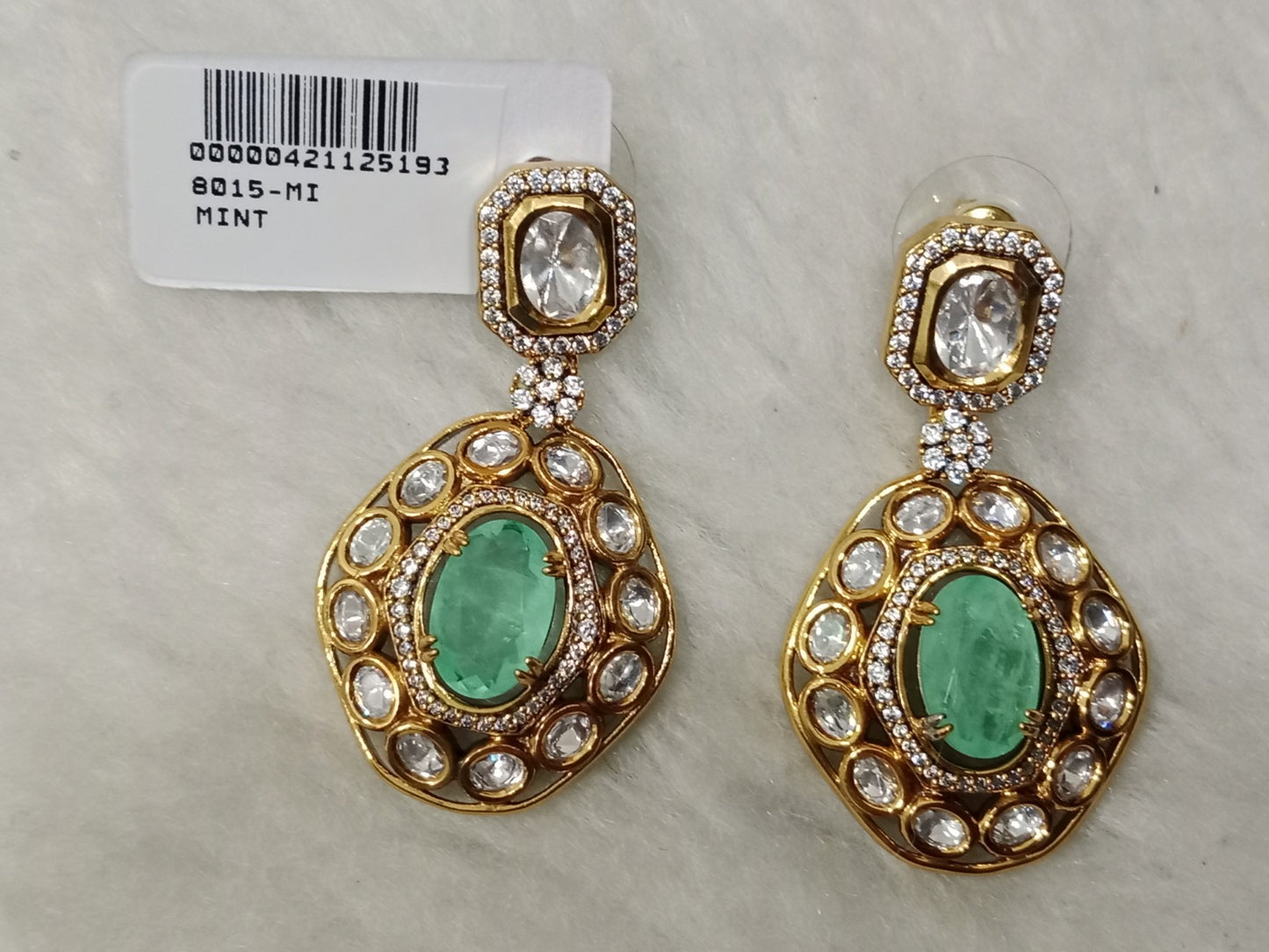 Gold Mint Kundan Earrings - Mannequin