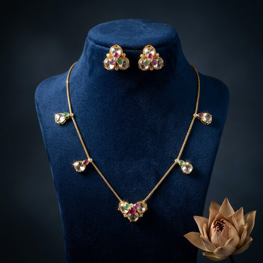 Multi Floral Cluster Necklace Set - Mannequin