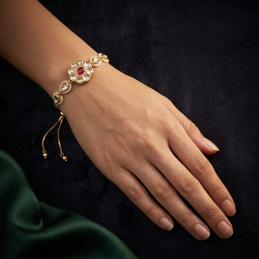Red and White Ruby Kundan Teardrop Bracelet - Mannequin