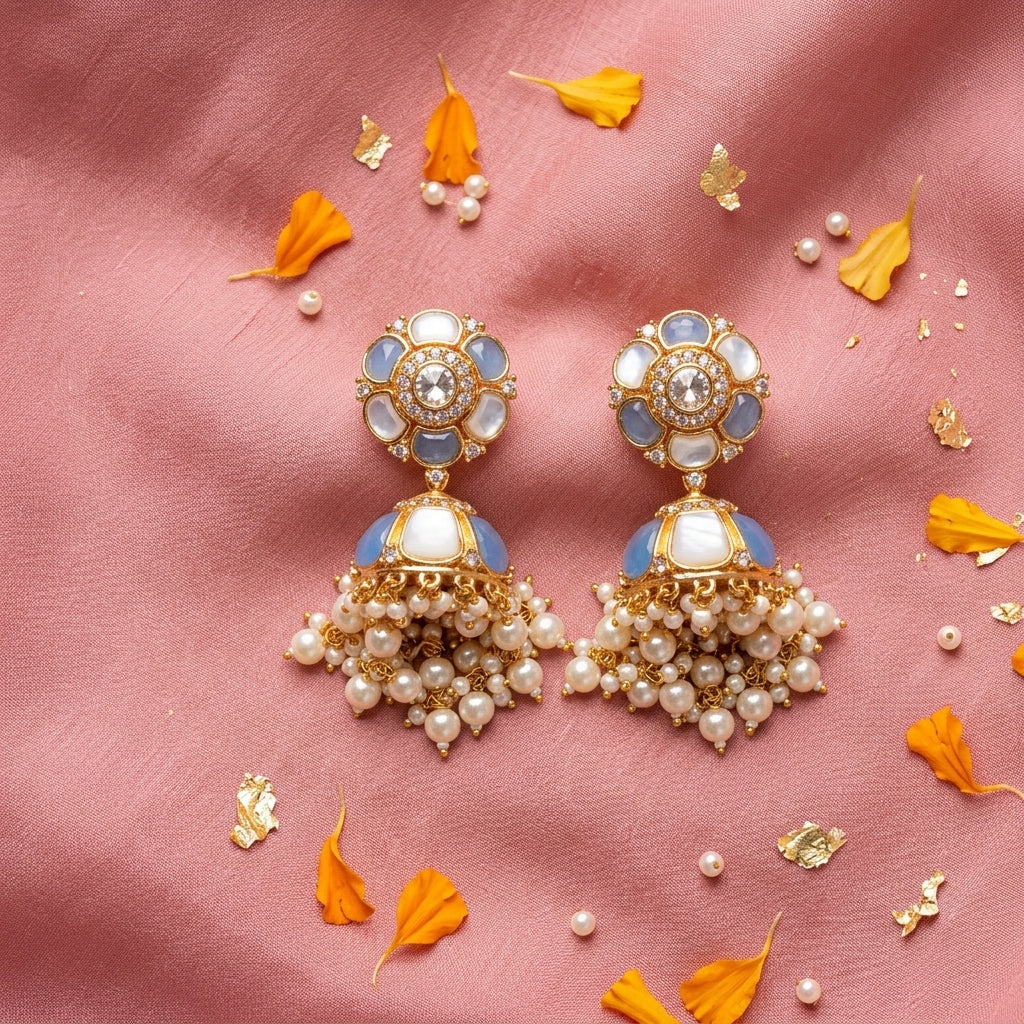 Multi Floral Jhumka Earrings - Tabletop