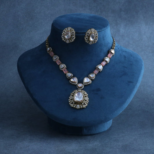 Blush Pink & Kundan Polki Choker Necklace Set