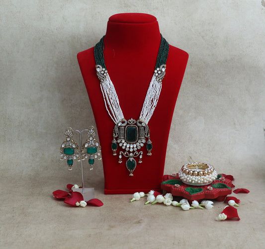 Emerald Green Bead Tassel Jhumka Earrings