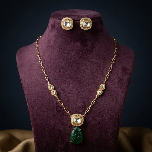 Clear and Dark Green Cushion Cut Cluster Necklace Set - Mannequin