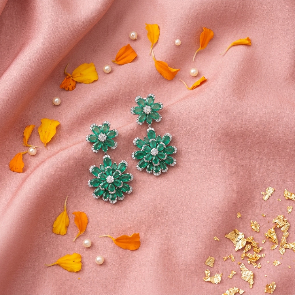 Mint Green Floral Cluster Earrings - Tabletop