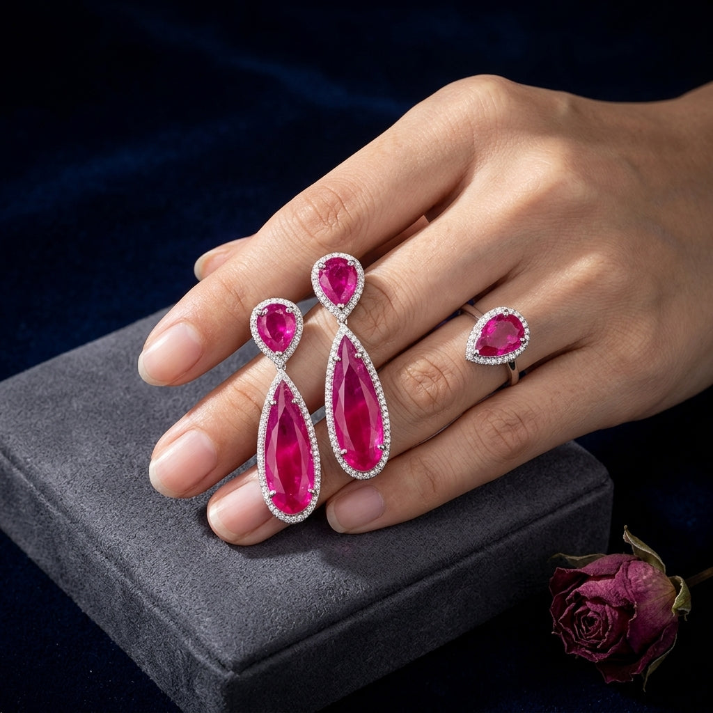 Ruby Red Floral Earrings - Mannequin