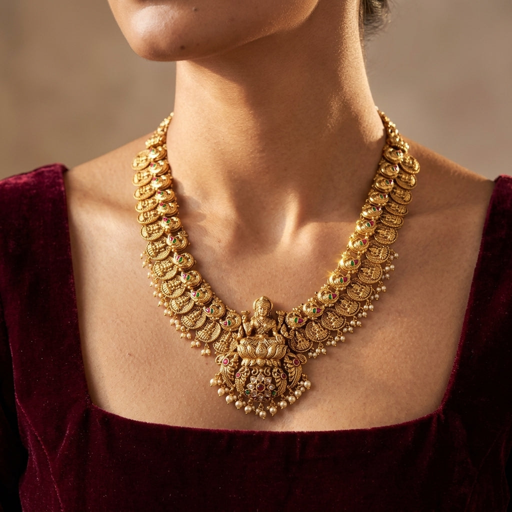 Multi Goddess Peacock Necklace Set - Model