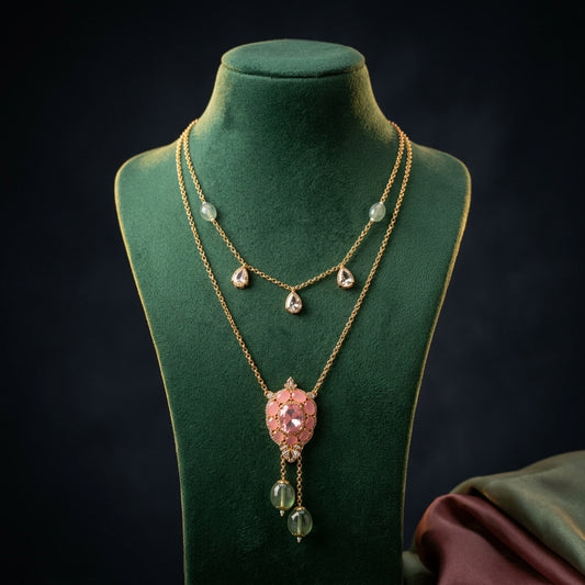 Pink Ornate Cluster Necklace Set - Mannequin