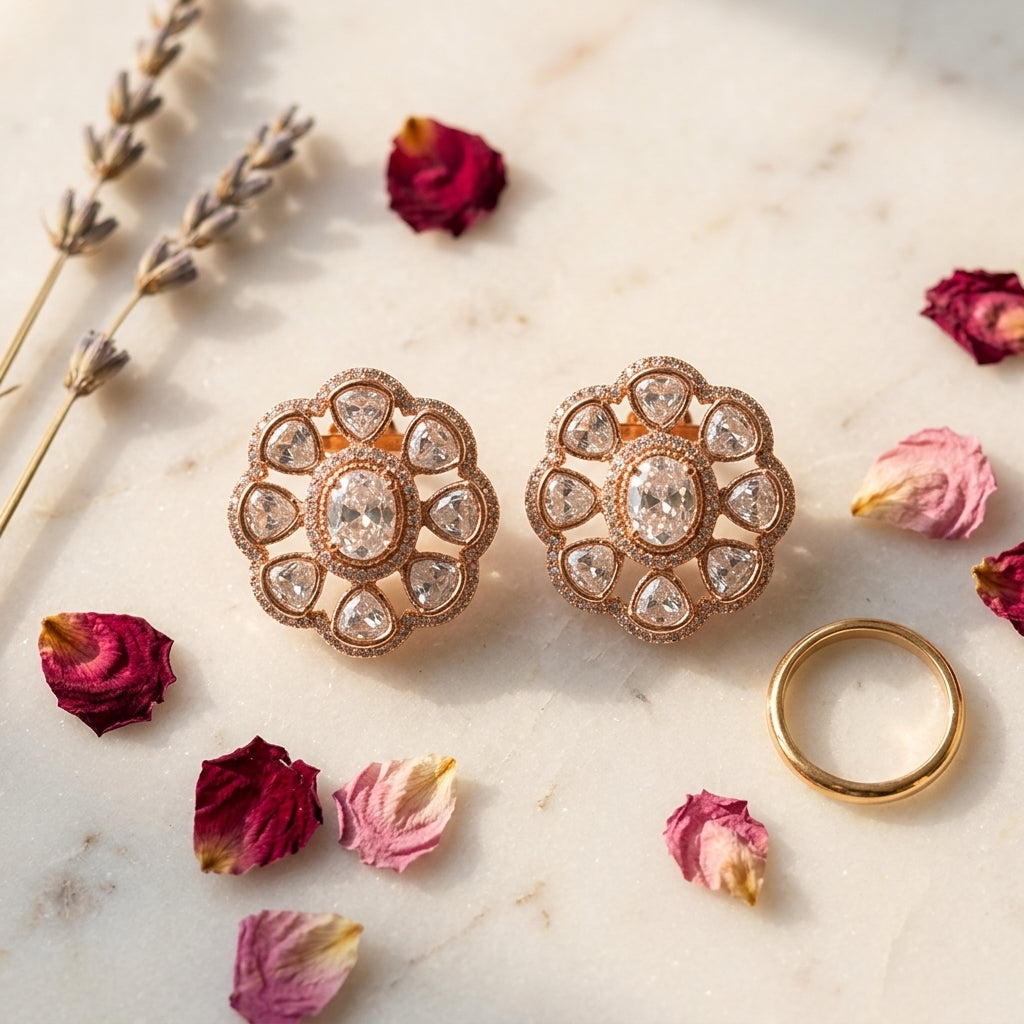 White Floral Cluster Earrings - Tabletop