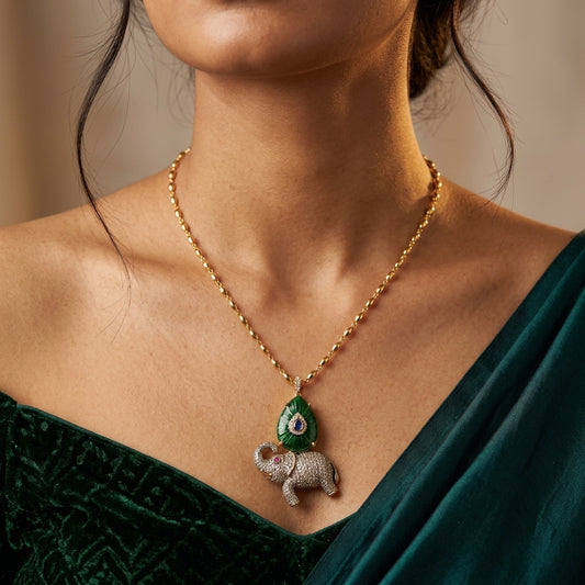 Multi Elephant Stone Necklace - Model