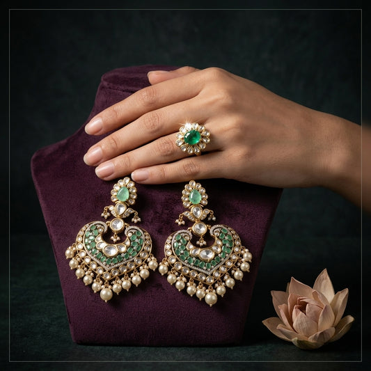 Green Mint Heritage Kundan Earrings - Mannequin