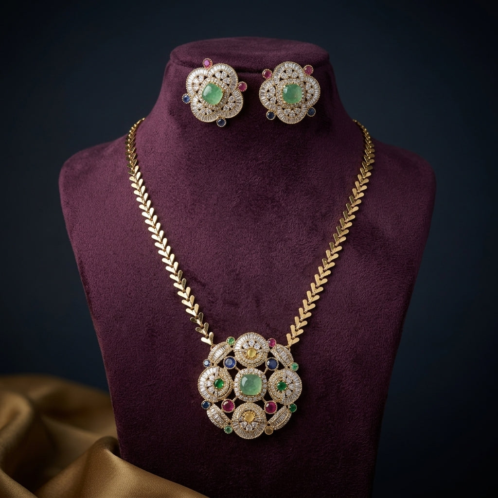 Multi Floral Cluster Necklace Set - Mannequin