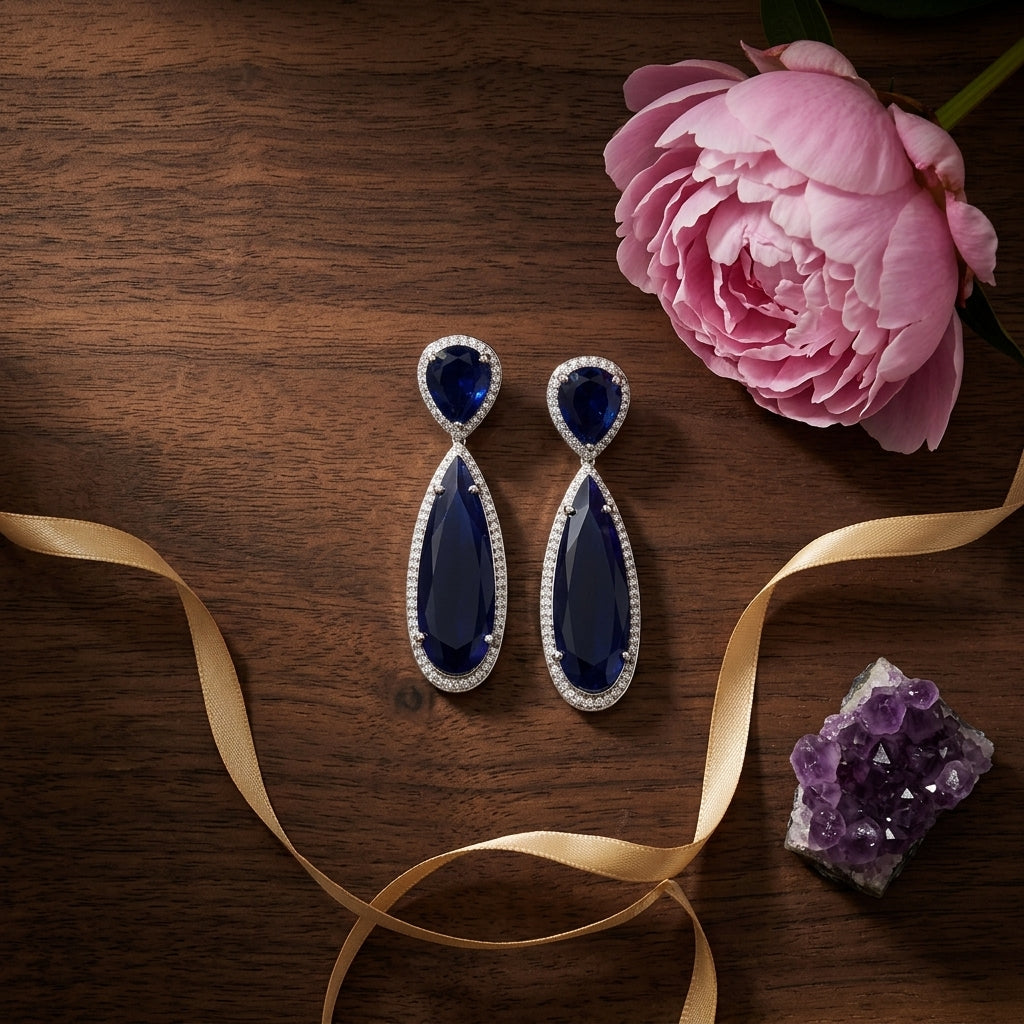 Blue Geometric Earrings - Tabletop
