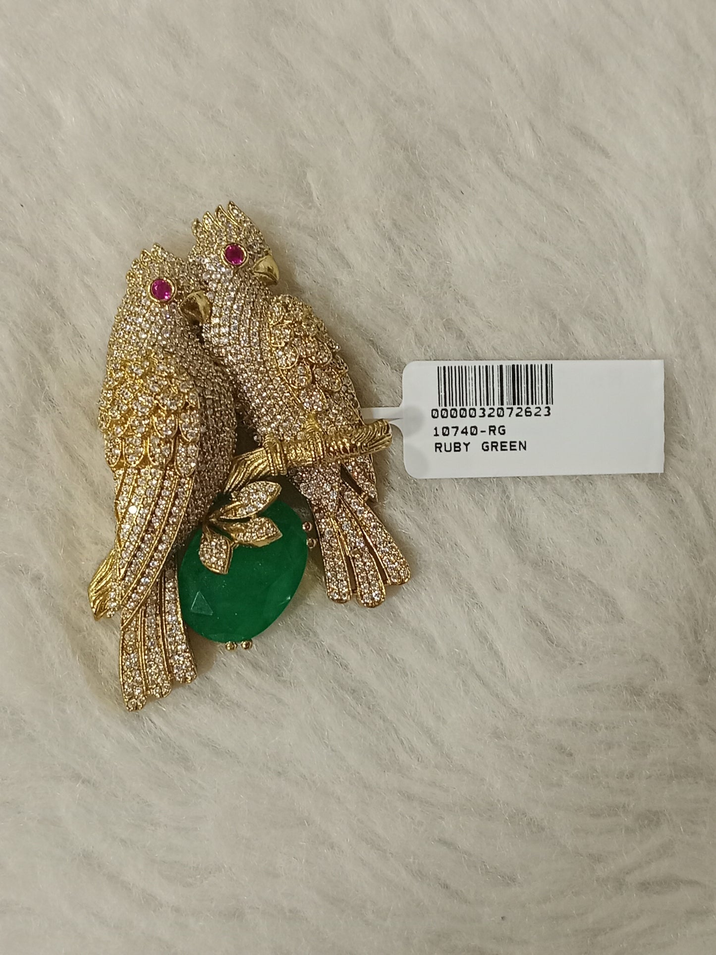 Ruby Green Parrot Branch Brooch - Model