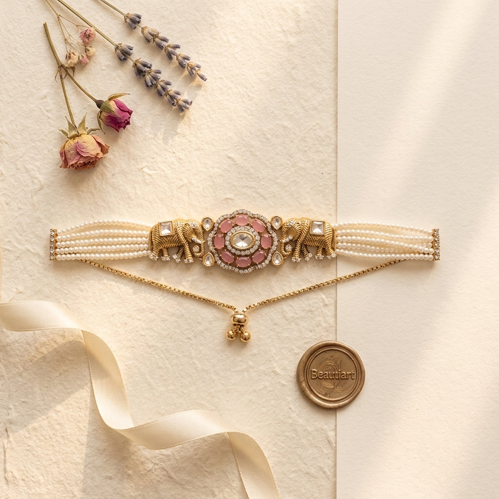 Pink White Elephant Temple Bracelet - Tabletop