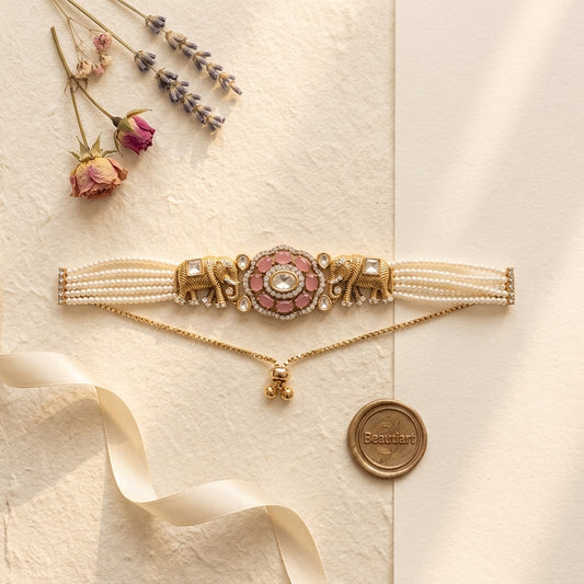 Pink White Elephant Temple Bracelet - Tabletop
