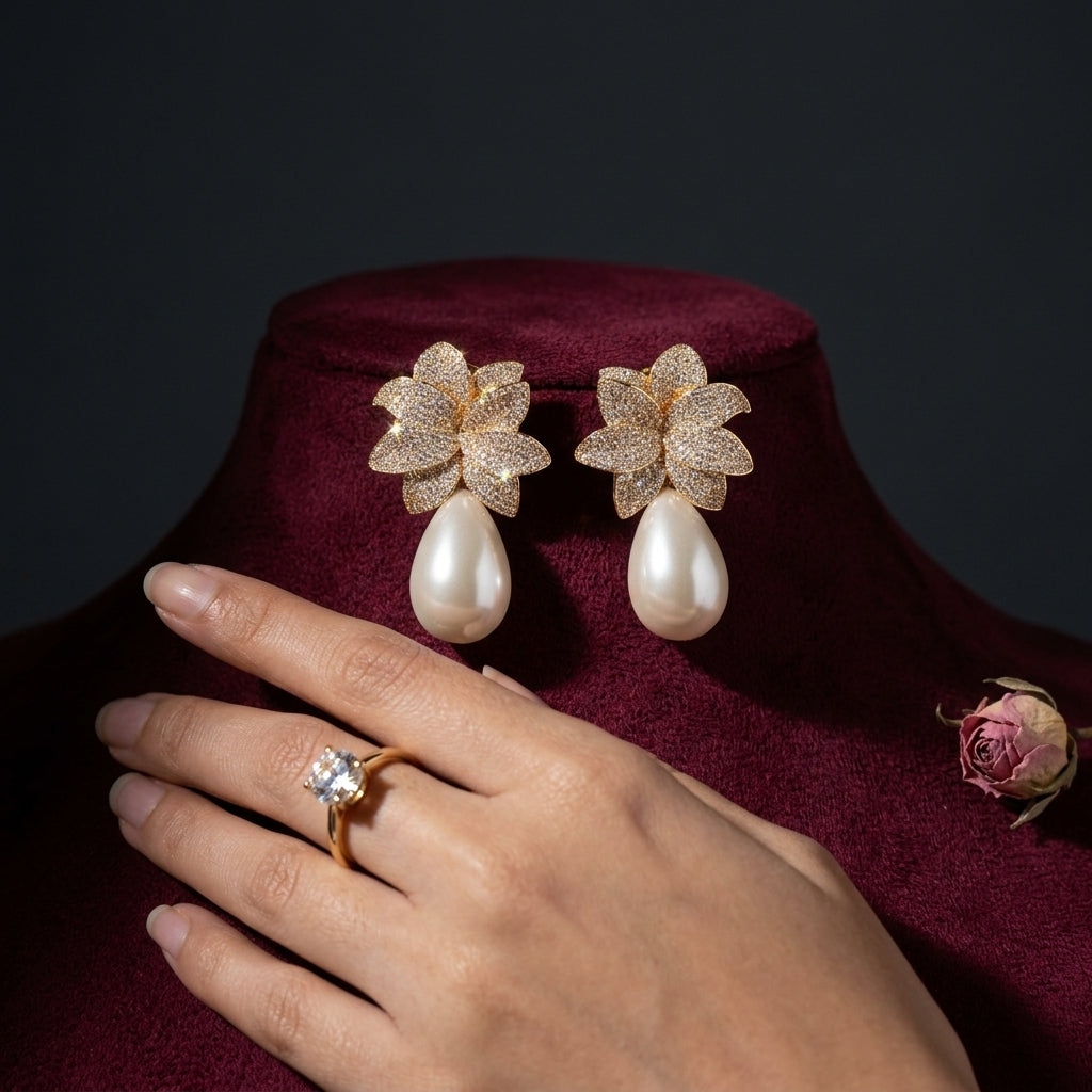 White Floral Drop Earrings - Mannequin