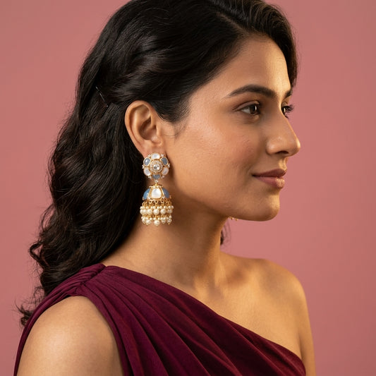 Multi Floral Jhumka Earrings - Model