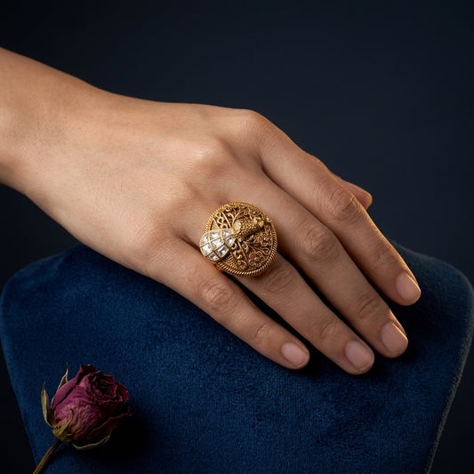 White Peacock Floral Ring - Mannequin