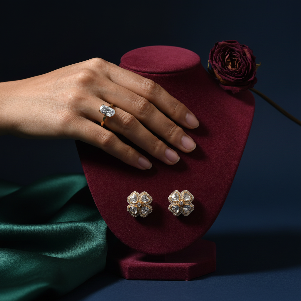 White Floral Polki Earrings - Mannequin