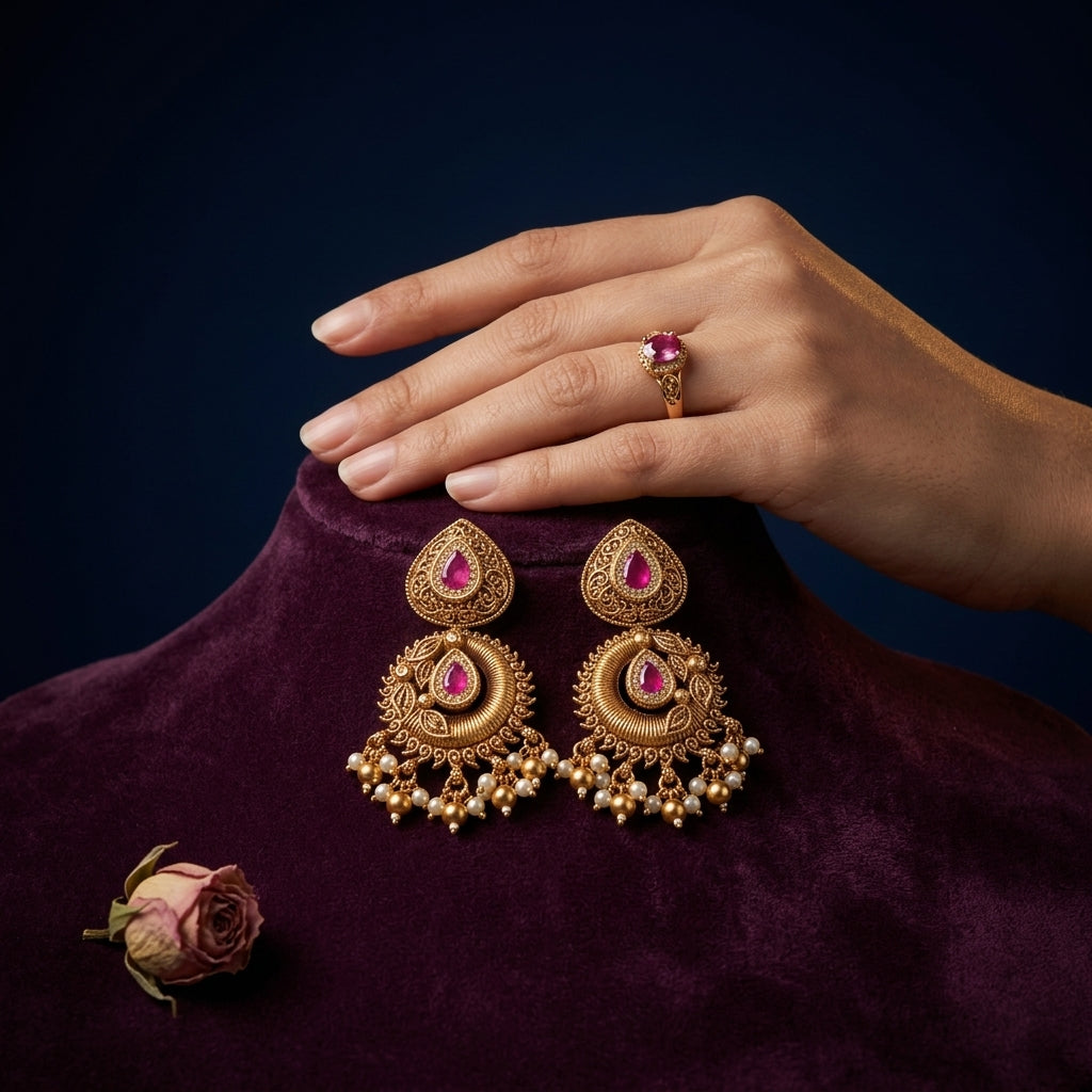 Ruby Scrollwork Tear-drop Earrings - Mannequin