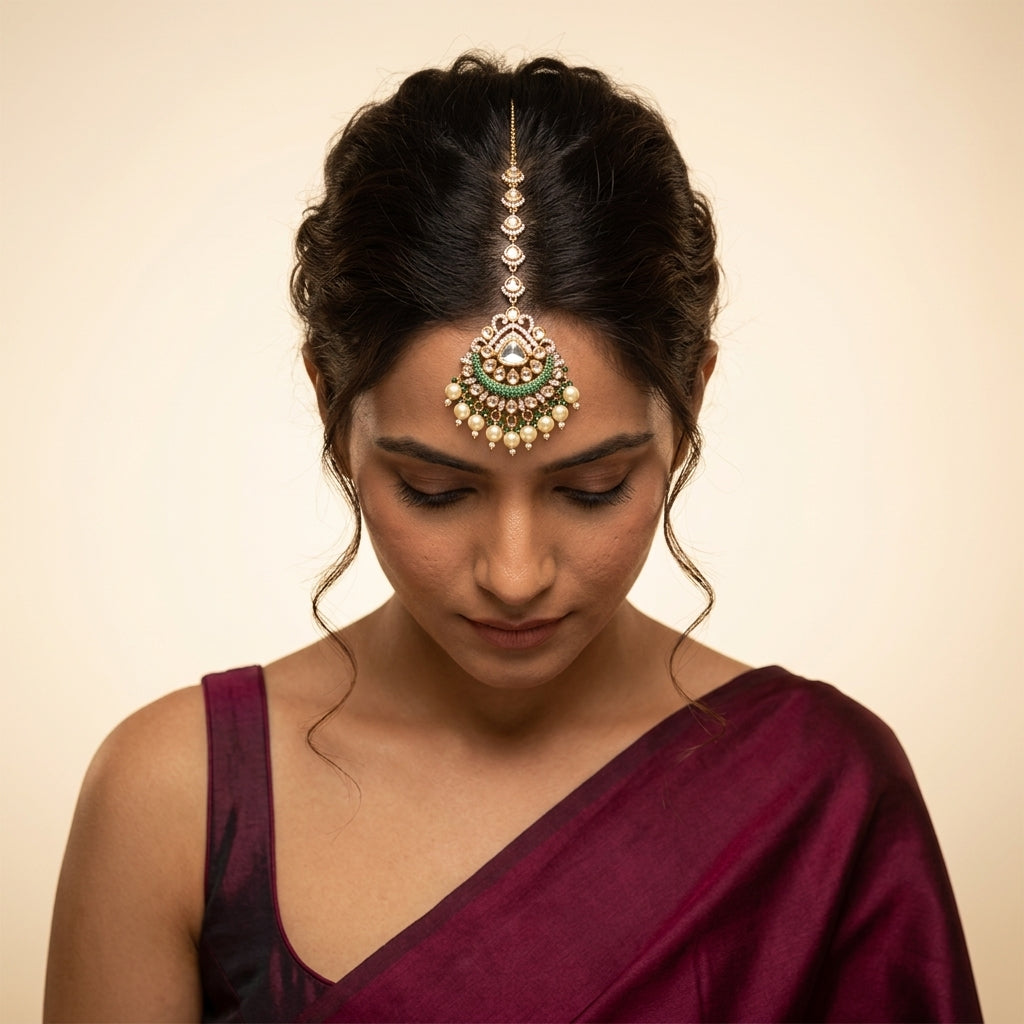 Multi Kundan Crescent Maang Tikka - Model