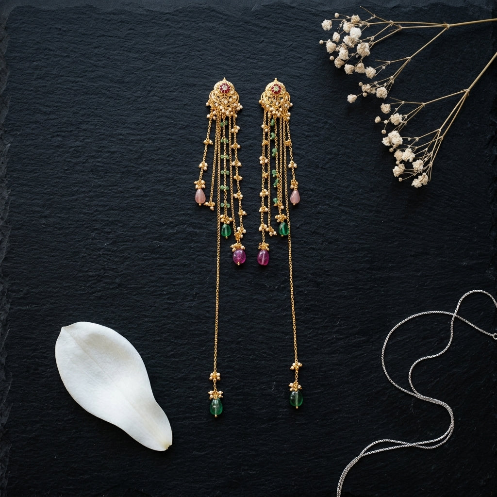 Ruby Long Dangling Earrings - Tabletop