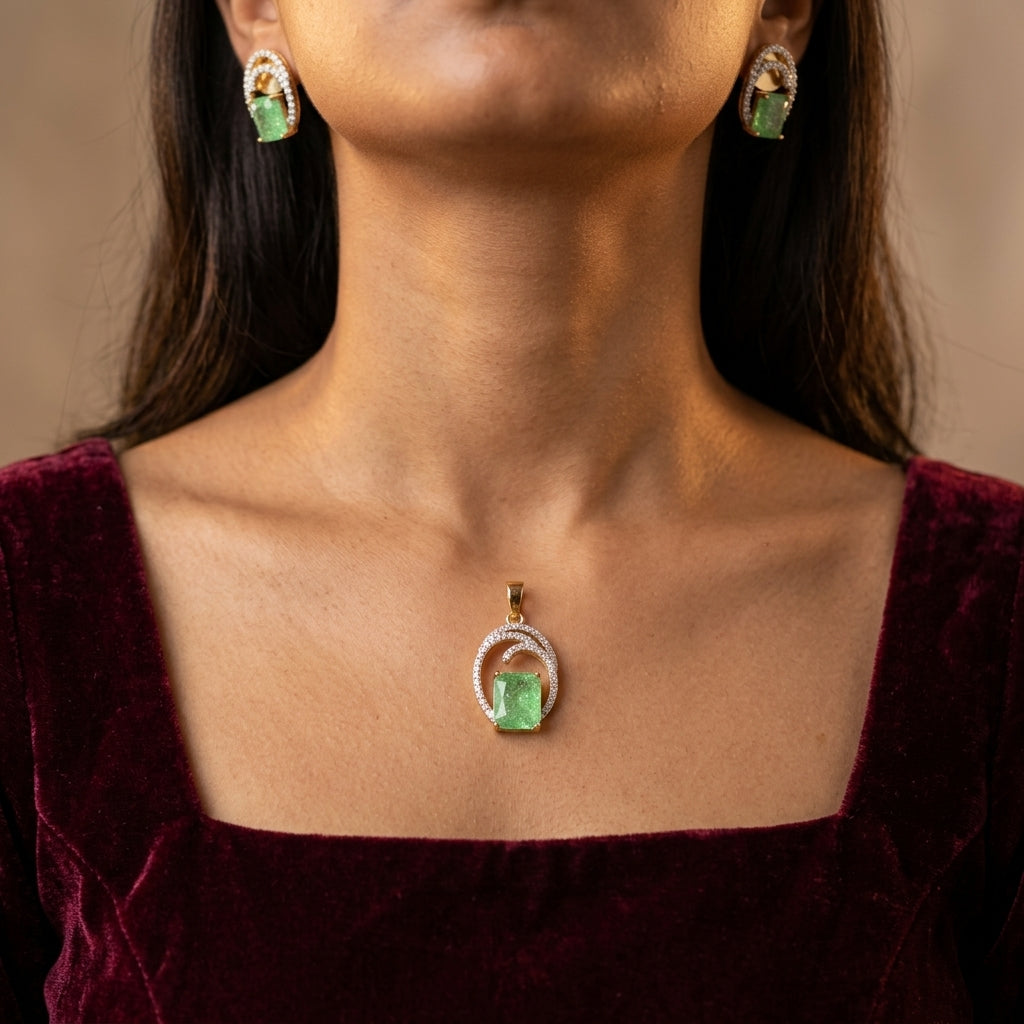 Mint Green Abstract Swirl Pendant Set - Model