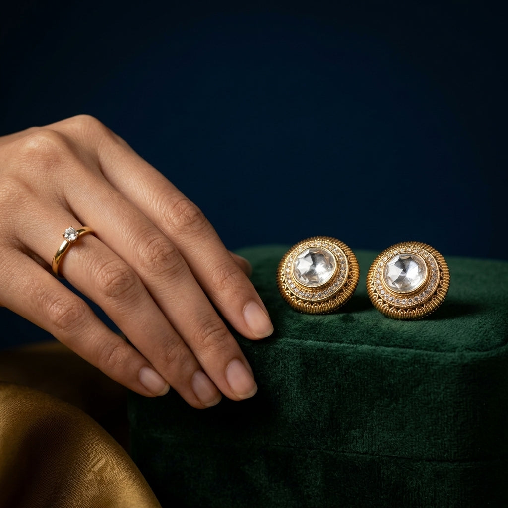 White Faceted Ridged Circle Earrings - Mannequin