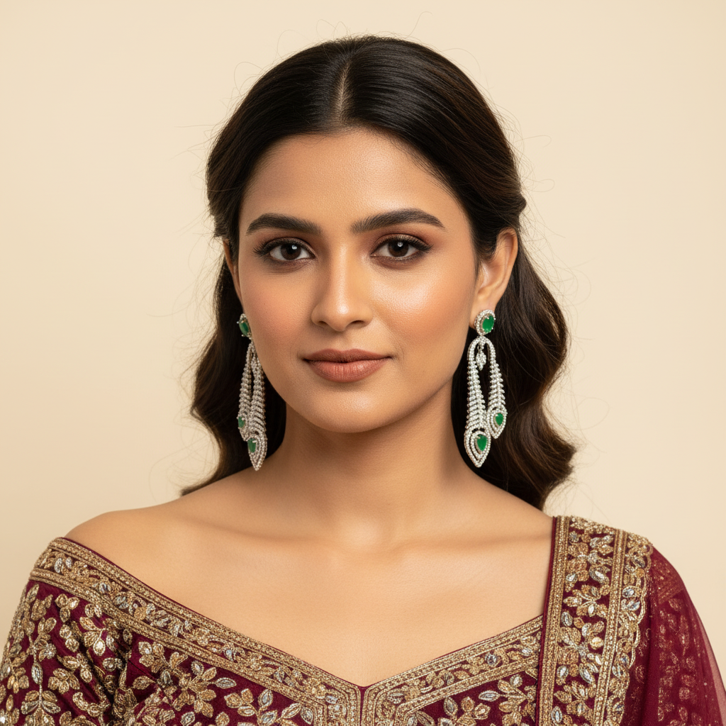 Green White Earrings - Model