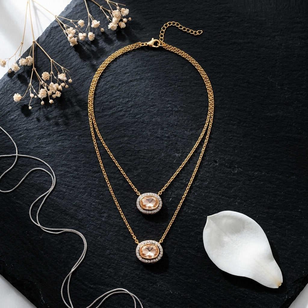 White Brilliant Solitaire Necklace Set - Tabletop