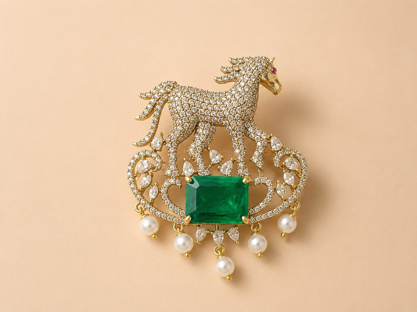 Green and White Galloping Horse Brooch - Mannequin