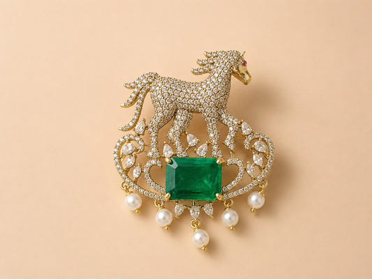 Green and White Galloping Horse Brooch - Mannequin